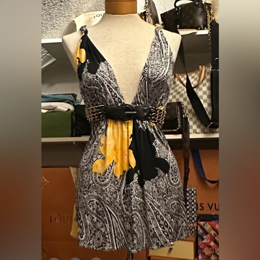 Sky multi-color black/yellow top XS